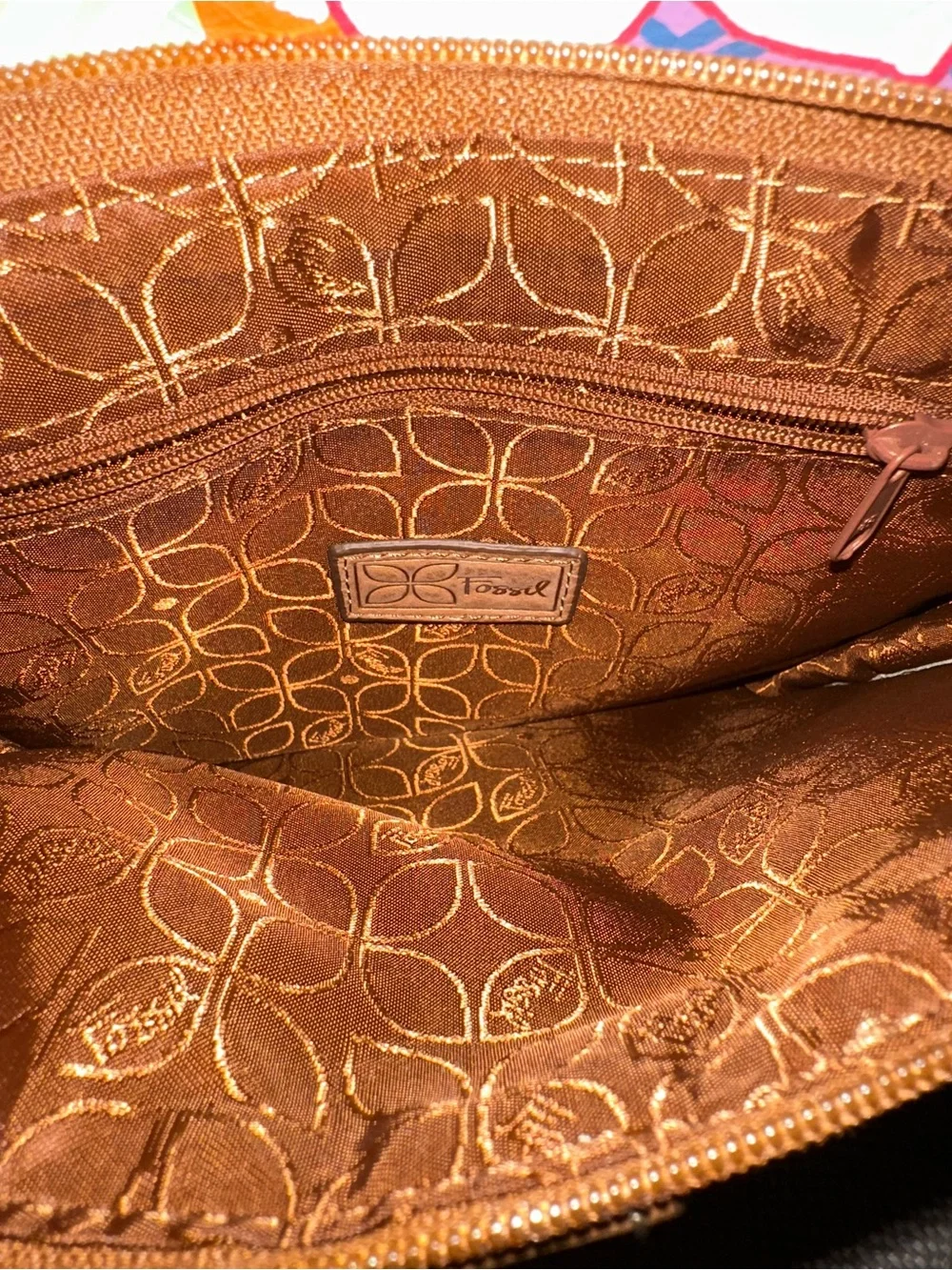 Fossil Patchwork Floral Crossbody in Multicolor with Brown Trim